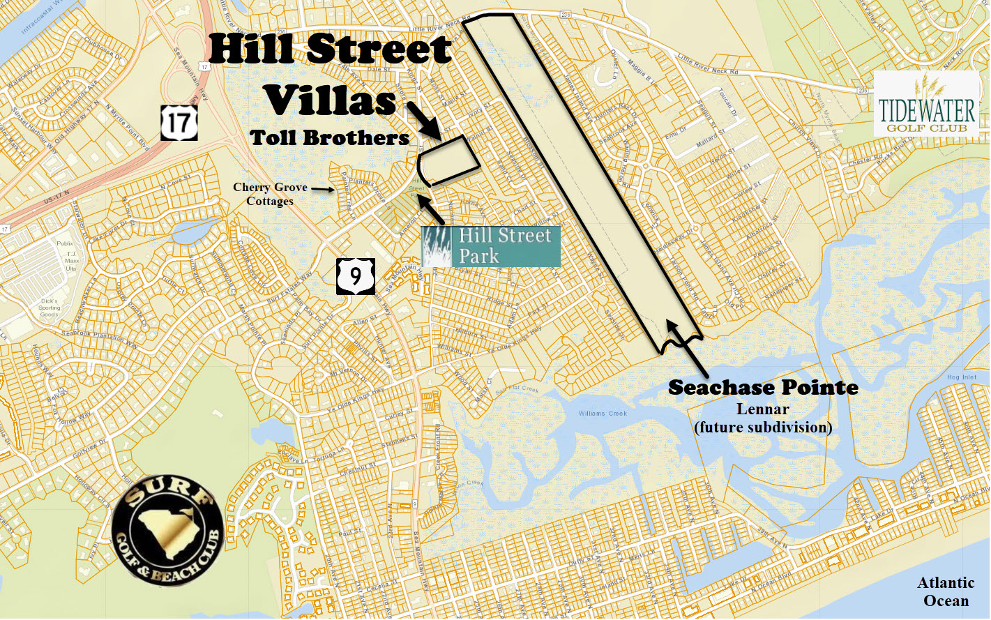 Hill Street Villas is a new home community in North Myrtle Beach that will be developed by Toll Brothers. 